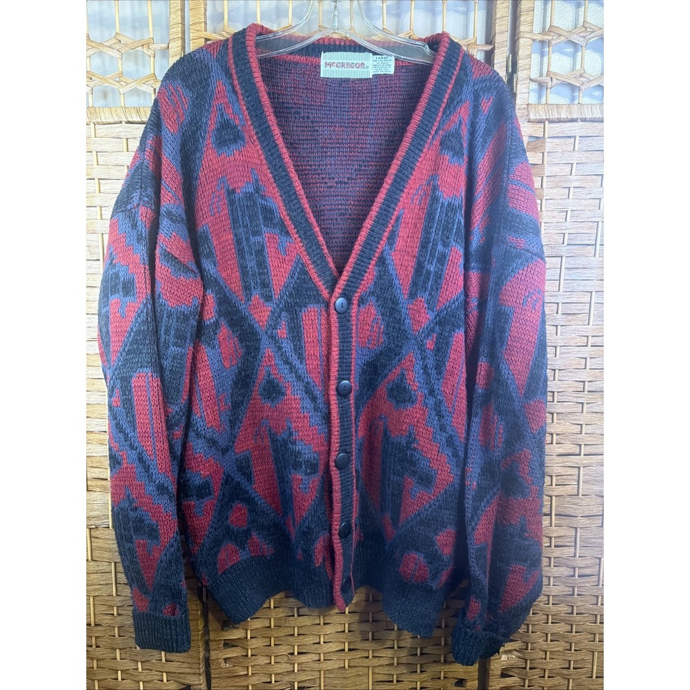 VTG McGregor Cardigan Sweater L Pattern Knit 90s Cliff Huxtable Cosby Papaw core